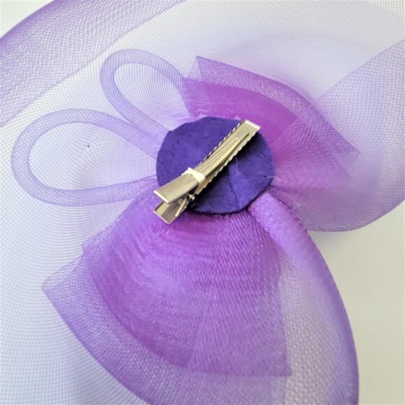 Purple Fascinator Soft Sinamay Crinoline with Loops Bows and Pearl Accents - Picture 8 of 9